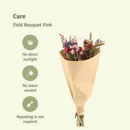 Feldblumenstrauß Rosa - Trockener Strauß - 50cm - Ø20cm - 10 Stück