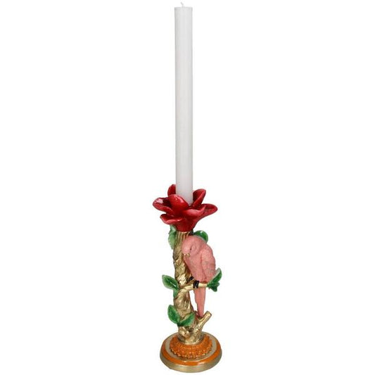 Kerzenständer Pinker Papagei – 26 cm – Polyresin – Bunte Deko – Wohnaccessoire & Tischdeko