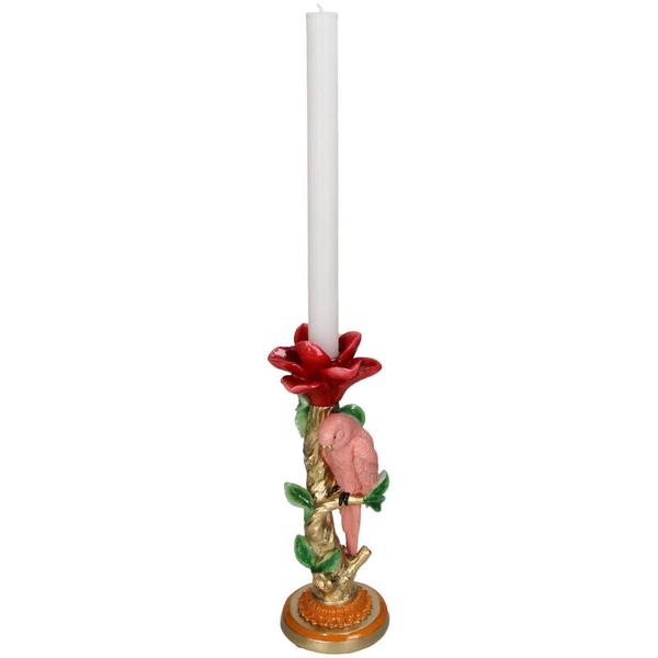 Kerzenständer Pinker Papagei – 26 cm – Polyresin – Bunte Deko – Wohnaccessoire & Tischdeko
