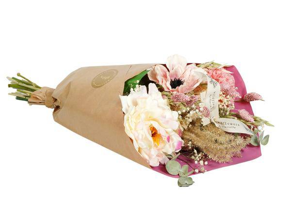 Getrocknete Blumen & Seide – Pfingstrose Love – Dekoration ↕55cm – Romantisches Blumenarrangement aus Seidenpfingstrosen & Trockenblumen – Für Wohnzimmer Schlafzimmer Büro