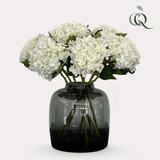 Künstliche Blumen - Blumenstrauß - Solo - Weiß - Hortensienblüten - 52 cm - 8 Stück