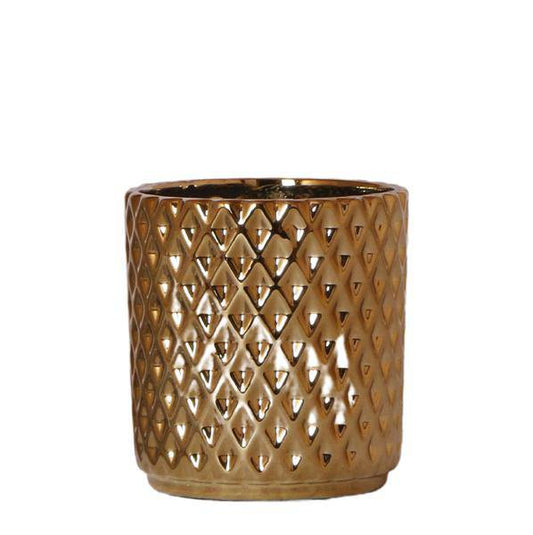 Blumentopf Diamant – Gold – Ø9cm – Keramik-Ziertopf mit Rautenmuster & Metallic-Finish – Handgefertigt – Für Orchideen, Sukkulenten & Zimmerpflanzen – Dekotopf für Wohnzimmer & Büro 