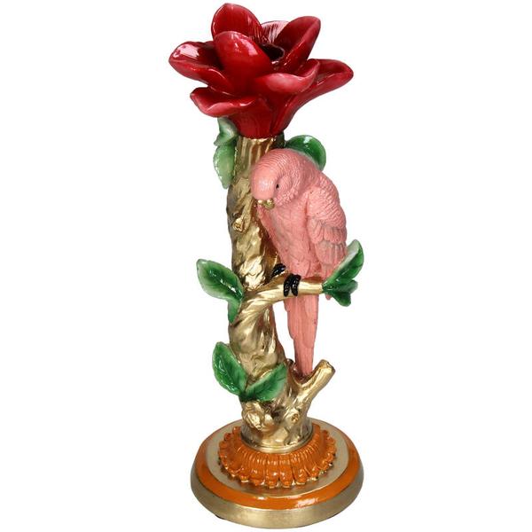 Kerzenständer Pinker Papagei – 26 cm – Polyresin – Bunte Deko – Wohnaccessoire & Tischdeko