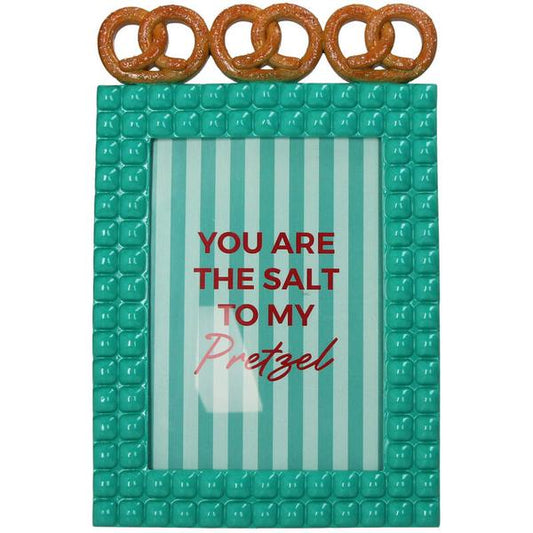 Bilderrahmen Pretzel – Polyresin – Türkis – 13x18 cm – Verspieltes Brezel-Design – Kreative Foto-Deko für Zuhause 