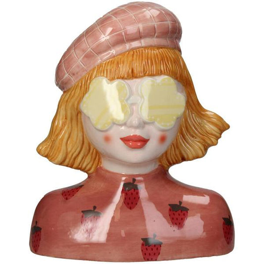 Vase Erdbeermädchen + 10 Kunsttulpen Pink – 20 cm – Real Touch – Fröhliche Wohnraumdekoration