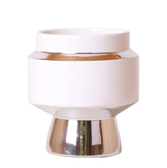 Le Chic Blumentopf Weiß mit silbernen Details – Dekorativer Keramiktopf Ø9cm – Eleganter Ziertopf für Orchideen & Grünpflanzen 