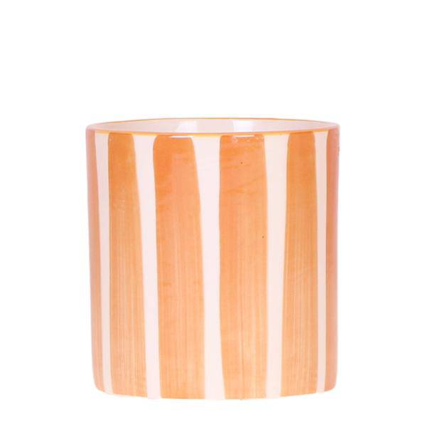 Dekotopf Keramik – Blumentopf Bemalter Streifen Orange – Ø9cm – Modernes Pflanzgefäß für Zimmerpflanzen & Deko 