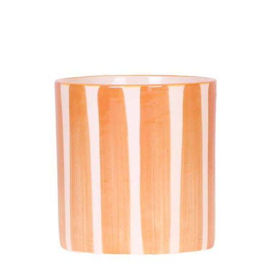 Dekotopf Keramik – Blumentopf Bemalter Streifen Orange – Ø9cm – Modernes Pflanzgefäß für Zimmerpflanzen & Deko 