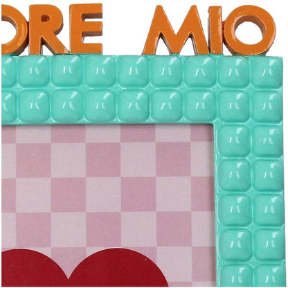 Bilderrahmen Amore Mio – Polyresin – Türkis – 13x18 cm – Romantischer Fotorahmen – Für Fotos & Dekoration – Liebevolles Design 
