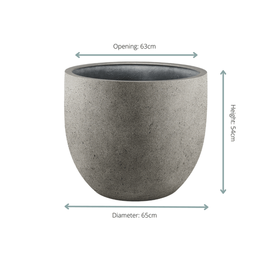 Pflanztopf Grigio New Egg – Natürlicher Beton – Ø65cm x H54cm – Moderner Design-Topf für große Zimmerpflanzen – Mit Abflussloch – Für Innen- & überdachte Außenbereiche – Betonoptik 