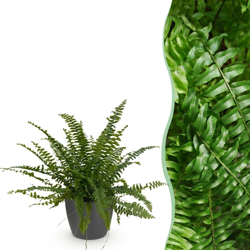 Green boutiQ - Zimmerpflanze - Nephrolepsis exaltata Green Lady - Farn - Haustierfreundliche Pflanze - Grün - 1 Pflanze - mit Potter Grau - Topf 12cm - Höhe 25cm 