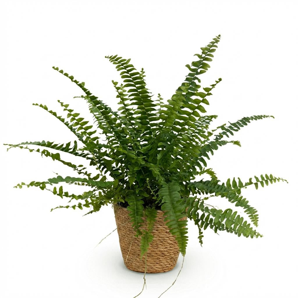 Green boutiQ - Zimmerpflanze - Nephrolepsis exaltata Green Lady - Farn - Haustierfreundliche Pflanze - Grün - 1 Pflanze - mit Korb - Topf 12cm - Höhe 25cm 