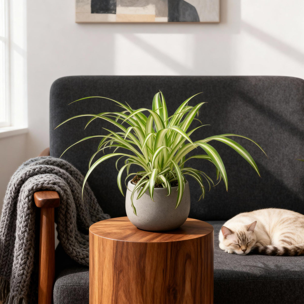 Green boutiQ - Zimmerpflanze - Chlorophytum comosum Variegatum - Katzengras - Haustierfreundlich - Bunt - 2 Pflanzen - Topf 12cm - Höhe 25-30cm 